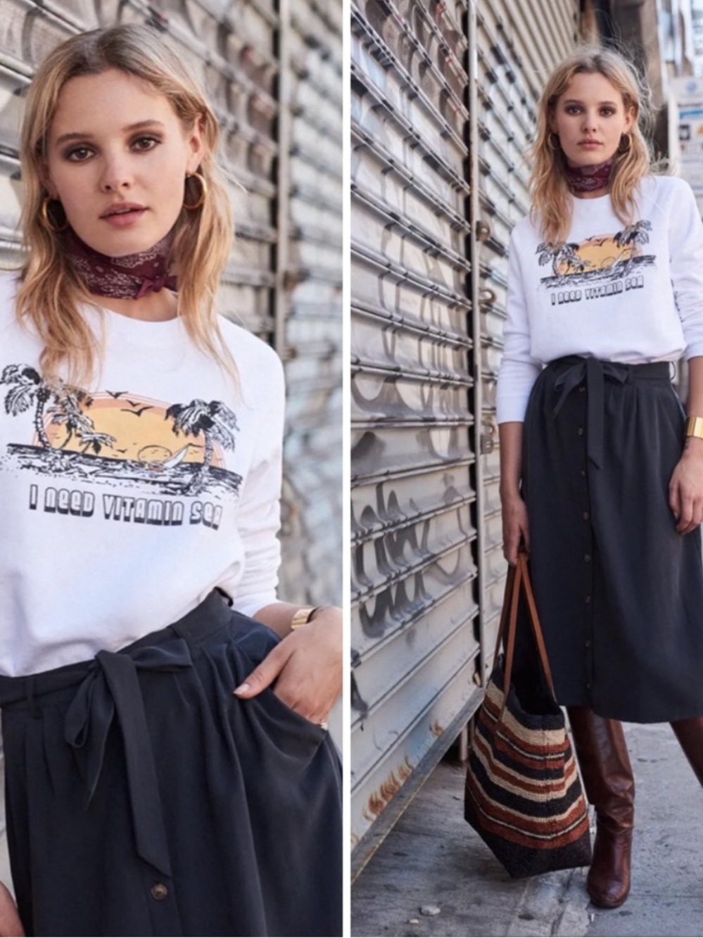 Sezane x Sea NY Sweatshirt I Need Vitamin Sea Crewneck Off White Graphic Print